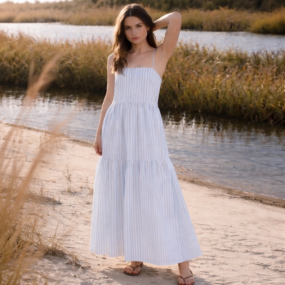 rag & bone Light Blue and White Striped Maxi Dress